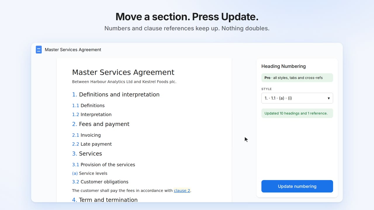 Video: numbering, moving and renumbering headings in Google Docs (30 seconds, opens YouTube)